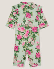 Baby Short Sleeve Floral UPF50+ Swimsuit, Green (GREEN), large