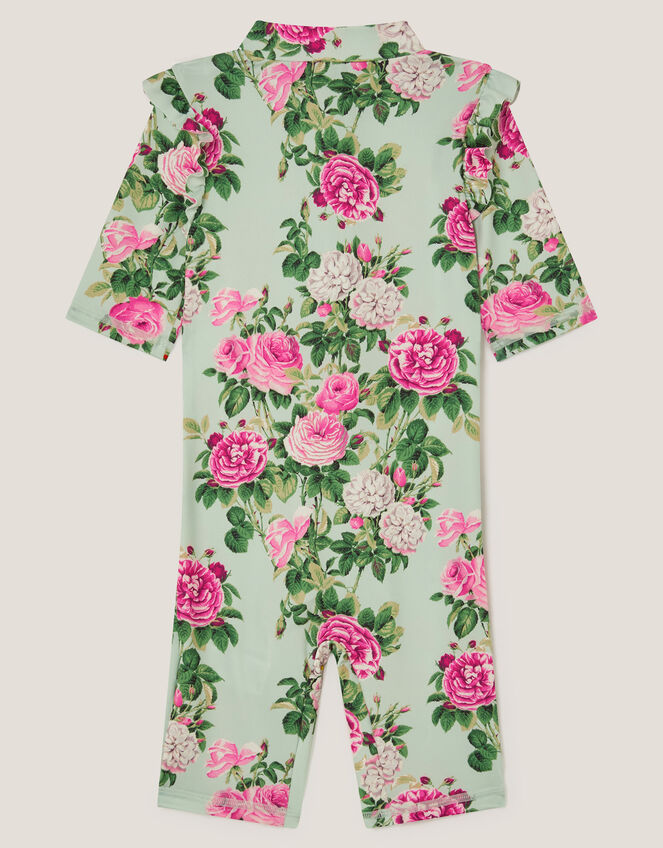 Baby Short Sleeve Floral UPF50+ Swimsuit, Green (GREEN), large