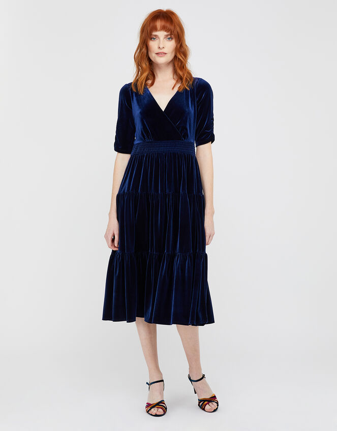 Stevie Smock Velvet Midi Dress, Blue (NAVY), large