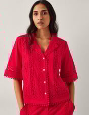 Irina Short Sleeve Lace Shirt, Red (RED), large