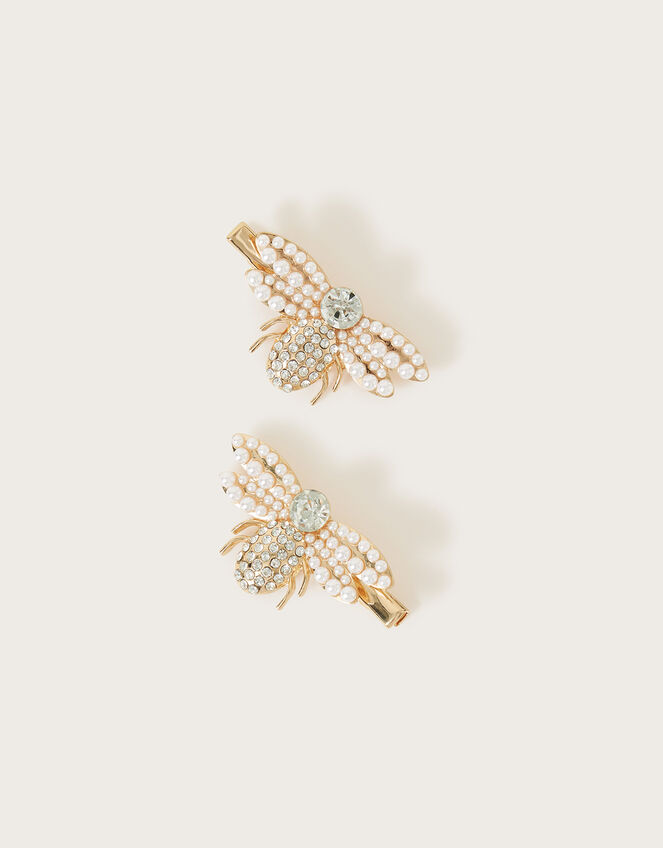 Pearly Bumblebee Hair Clips Set of Two, , large