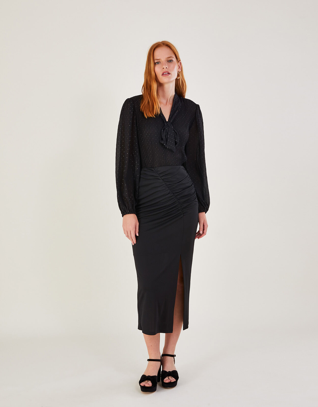 Ruched black on sale skirt