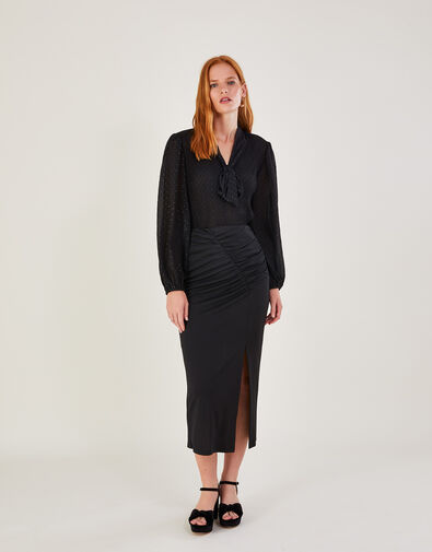Ruched Crepe Jersey Skirt, Black (BLACK), large