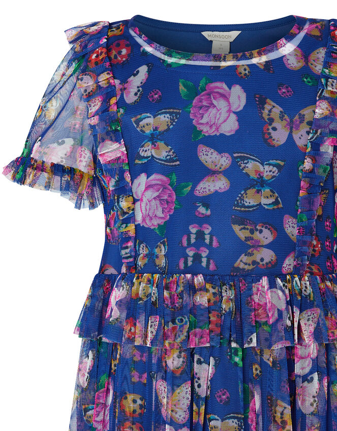 Britney Butterfly Mesh Dress in Recycled Polyester, Blue (NAVY), large