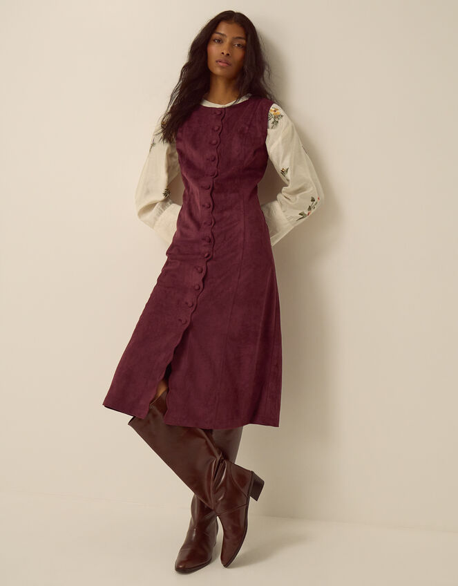 Isabel Sleeveless Faux Suede Midi Dress, Red (BURGUNDY), large