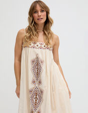 Raffya Sapphire Strappy Embroidered Maxi Dress, White (WHITE), large