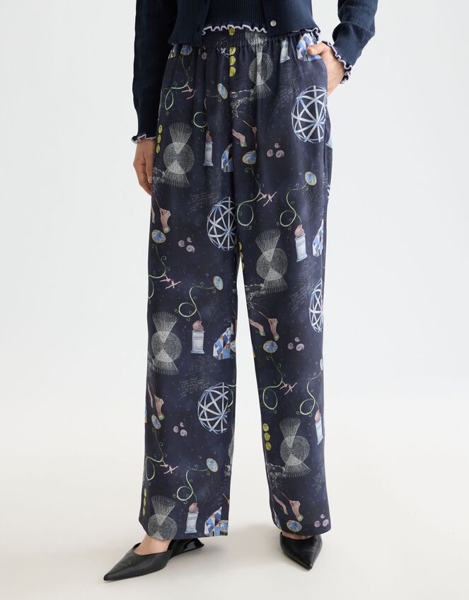 Scotch & Soda Gia Print Wide Leg Trousers, Blue (NAVY), large
