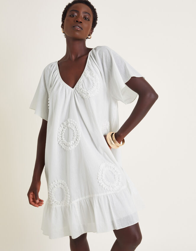 Cynthia Embroidered Short Sleeve Mini Dress, White (WHITE), large