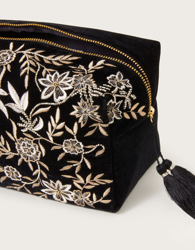Floral Embroidered Large Makeup Bag, , large