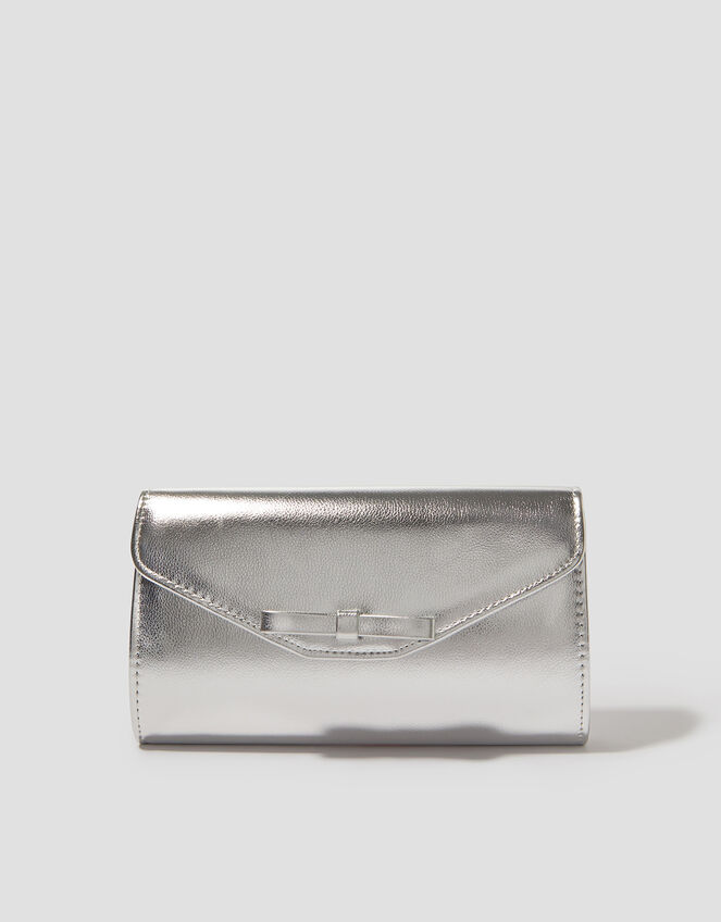 Selena Bow Metallic Clutch Bag, , large