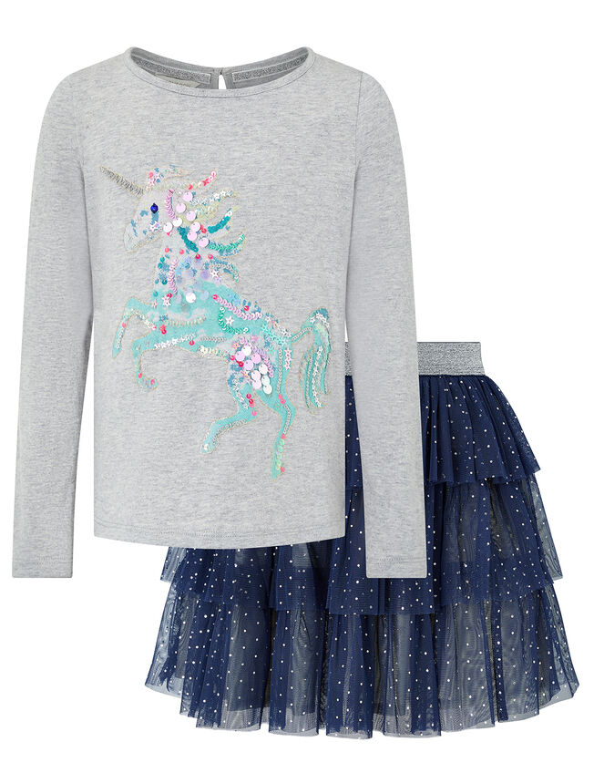 Disco Naia Unicorn Top and Skirt Set, Blue (NAVY), large