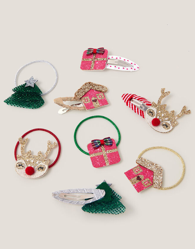 8-Pack Sparkly Christmas Hair Bands & Clips, , large