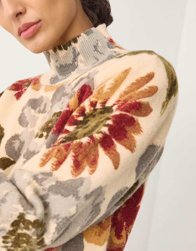 Olive High Neck Floral Jumper, Ivory (IVORY), large