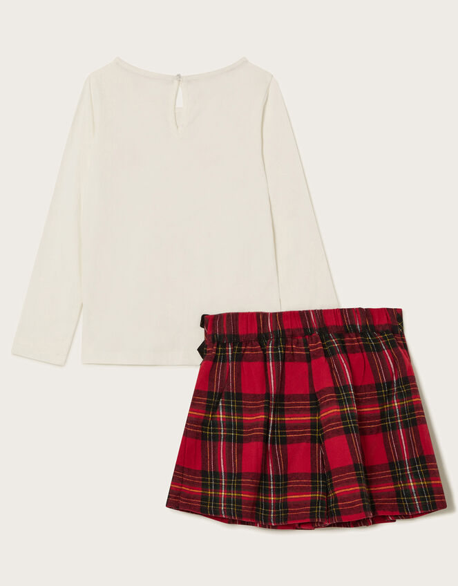 Long Sleeve Bow Top and Tartan Skirt Set, Red (RED), large