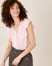 Ruffle Short Sleeve Blouse, Pink (BLUSH), large