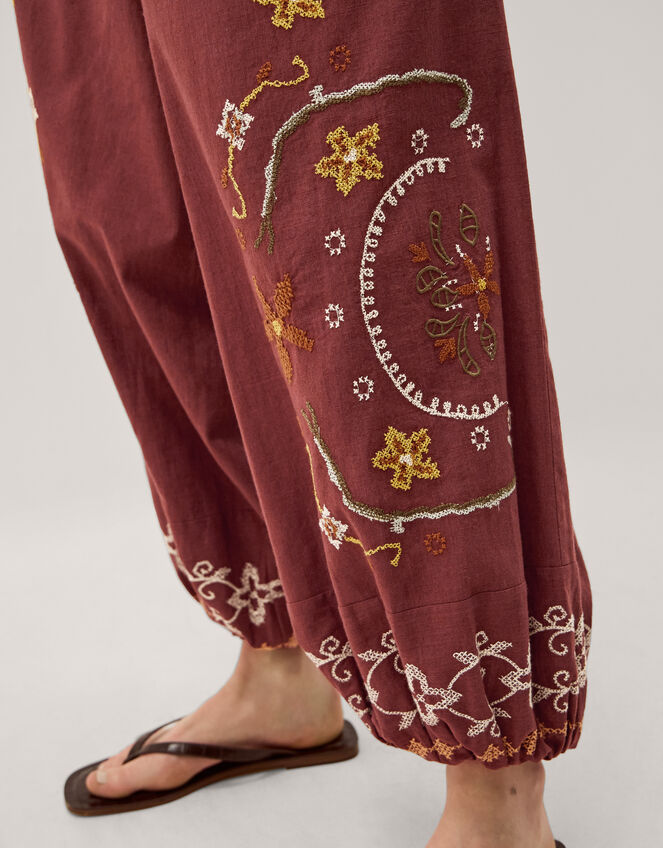 Greta Embroidered Balloon Trousers, Brown (CHOCOLATE), large