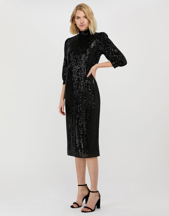 Kalila All-Over Sequin Midi Dress, Black (BLACK), large