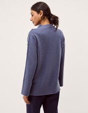 Breda Funnel Neck Button Jumper, Blue (BLUE), large