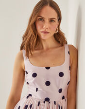 Sicily Polka Dot Fit & Flare Midi Dress, Ivory (IVORY), large
