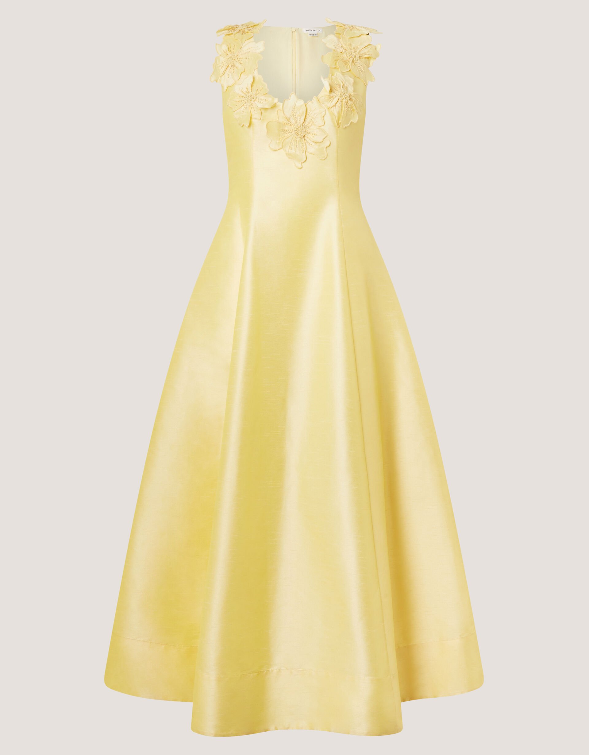 Phoebe Sleeveless Appliqu&eacute; Midi Dress, Yellow (YELLOW), large