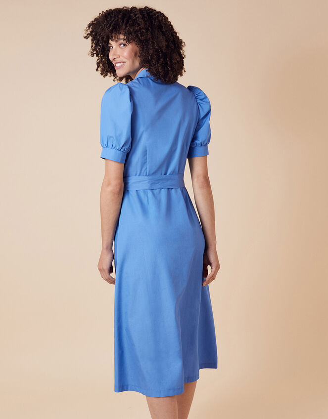 Plain Shirt Midi Dress, Blue (BLUE), large