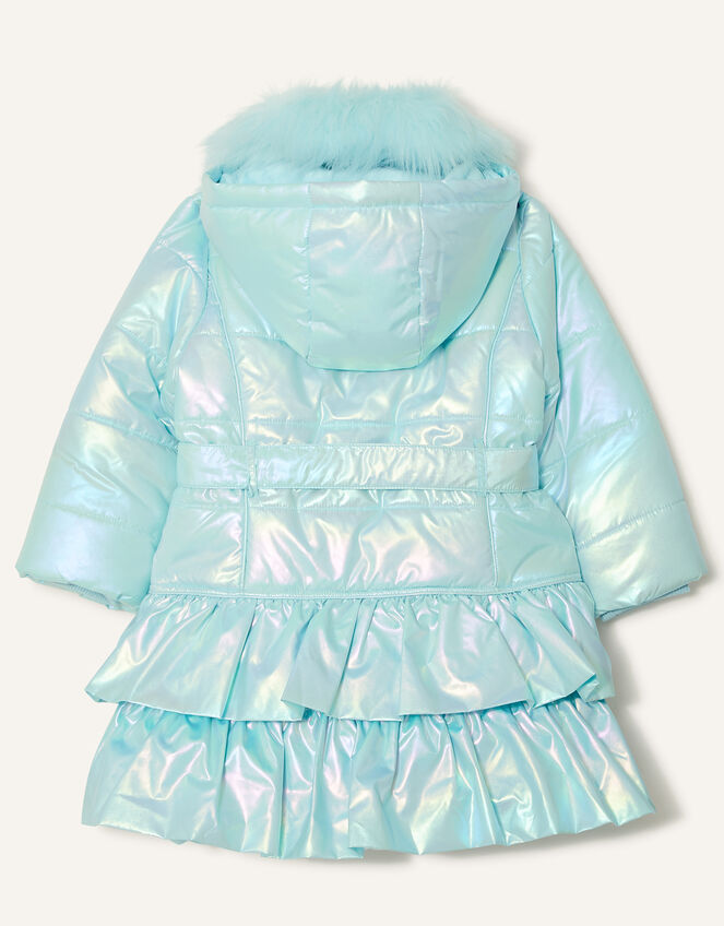 Holographic Frill Hooded Coat, Blue (AQUA), large
