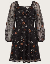 Marianly Sequin Animal Print Dress, Black (BLACK), large