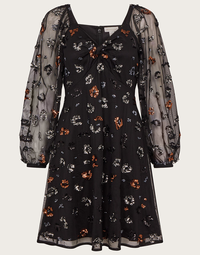 Marianly Sequin Animal Print Dress, Black (BLACK), large