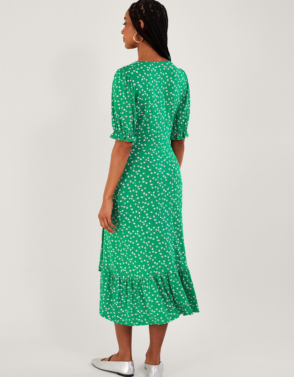 Hattie Spot Wrap Dress Green Work Dresses Monsoon UK.