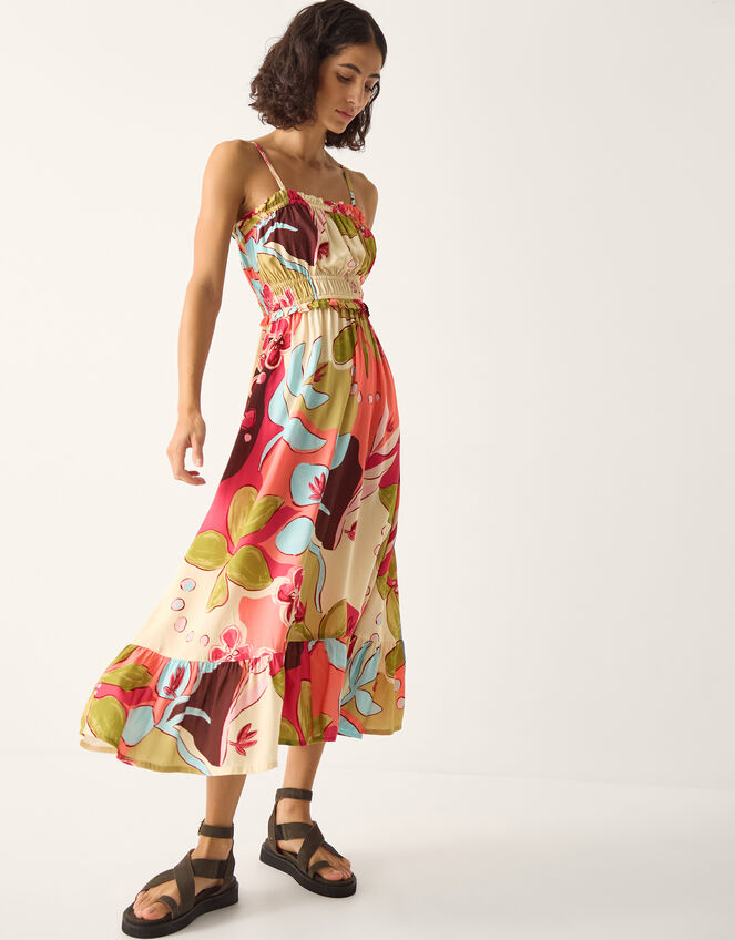 Iris Floral Print Bandeau Midi Dress Orange