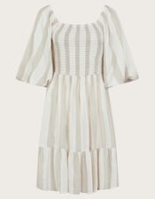 Lila Stripe Dress, Natural (NATURAL), large