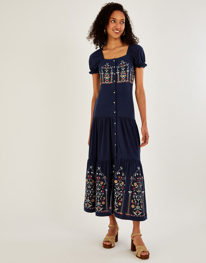 Embellished Jersey Dress with Sustainable Cotton, Blue (NAVY), large