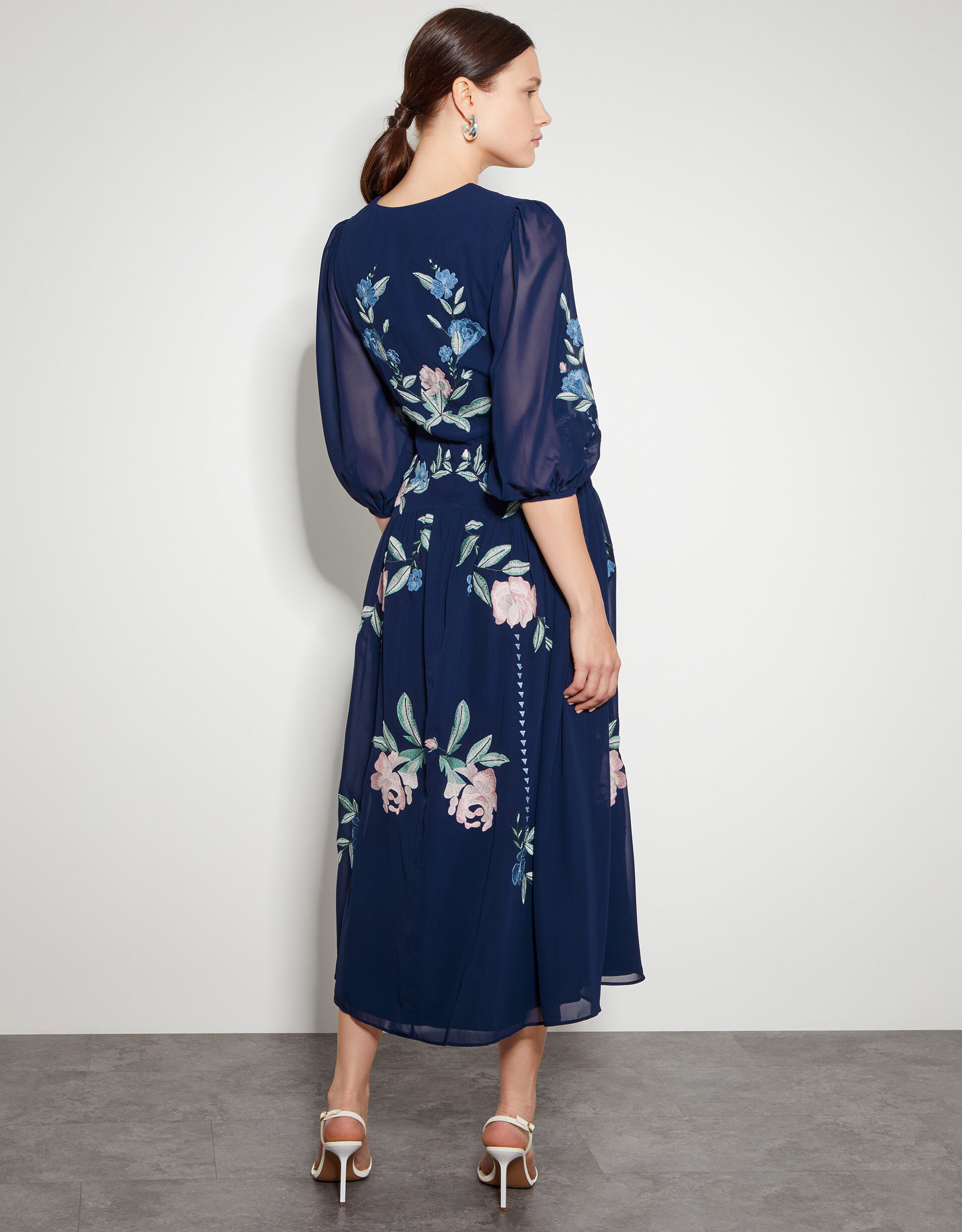 Delilah Embroidered Midi Dress Blue Evening Dresses Monsoon UK