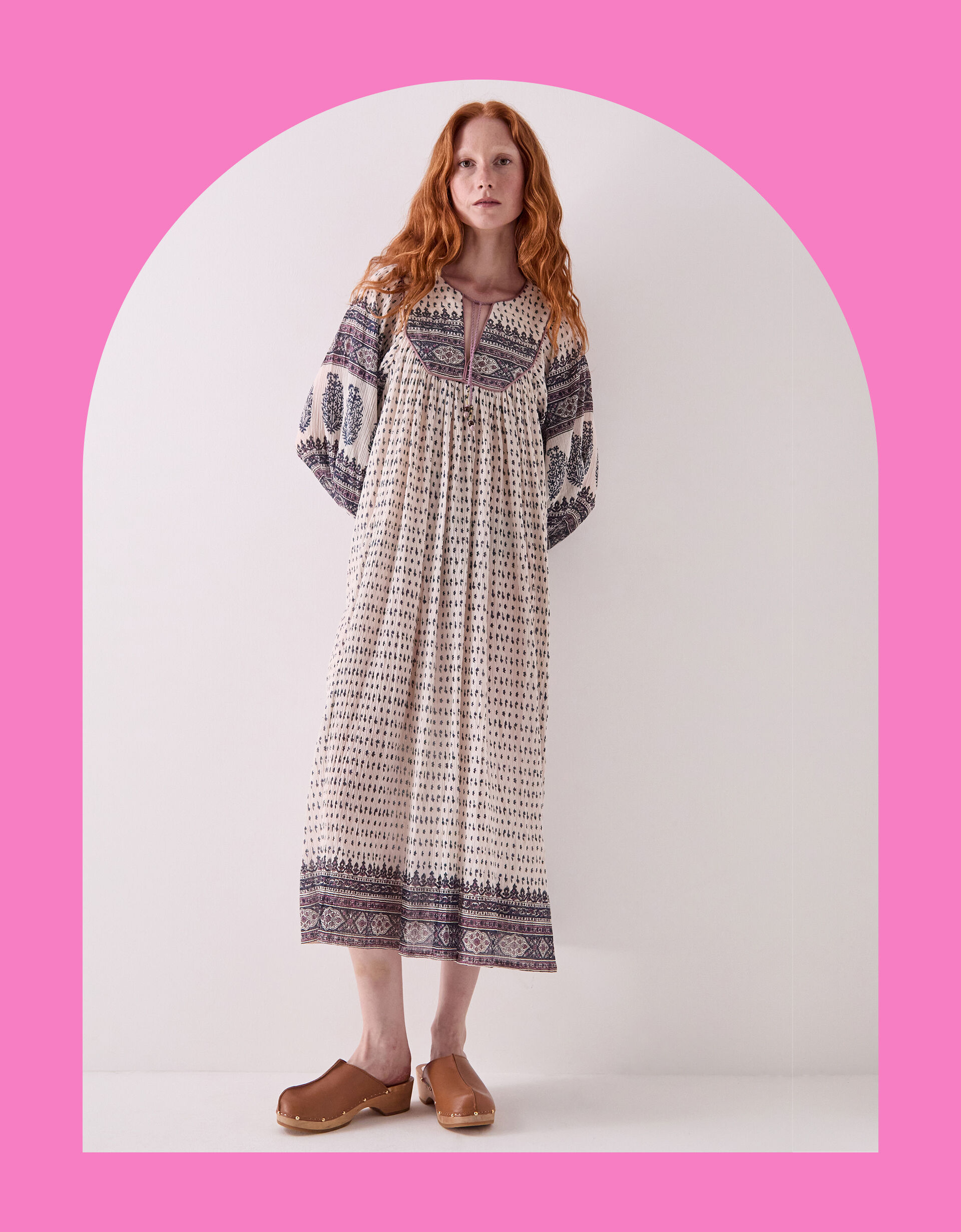 East Tilly Print Midi Smock Dress Blue