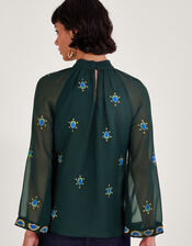 Perla Peacock Embellished Blouse, Green (DARK GREEN), large