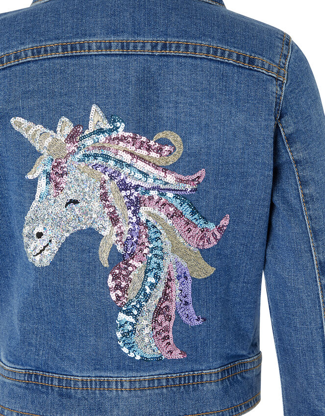 Elouise Sequin Unicorn Denim Jacket, Blue (BLUE), large
