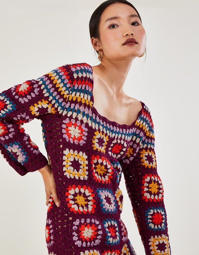 Hand Crochet Patchwork Dress, Multi (MULTI), large