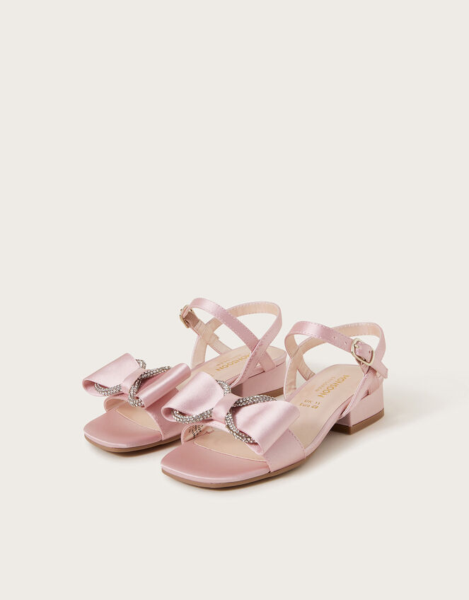 Diamante Bow Satin Heels, Pink (PINK), large