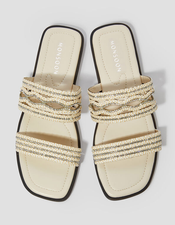 Macy Diamante Strap Slide Sandals, Cream (CREAM), large