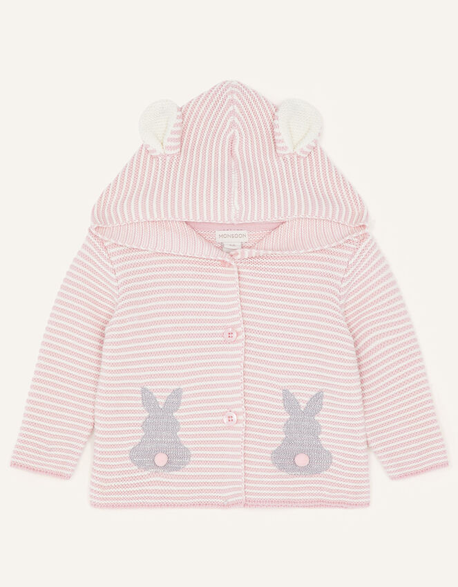 Newborn Bunny Striped Cardigan, Pink (PINK), large