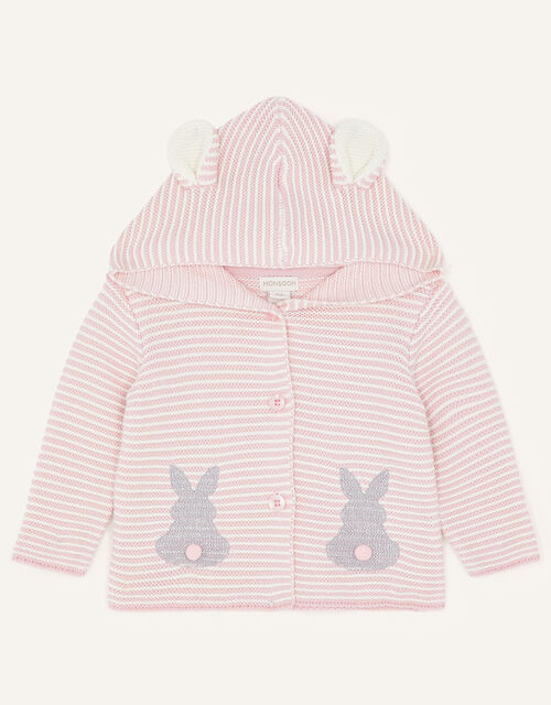Newborn Bunny Striped Cardigan, Pink (PINK), large
