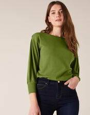 Braid Trim Longline Jumper with Recycled Nylon, Green (GREEN), large