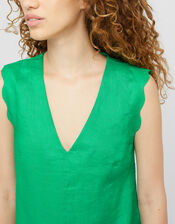 Lotus Scallop Sleeveless Top in Pure Linen, Green (GREEN), large
