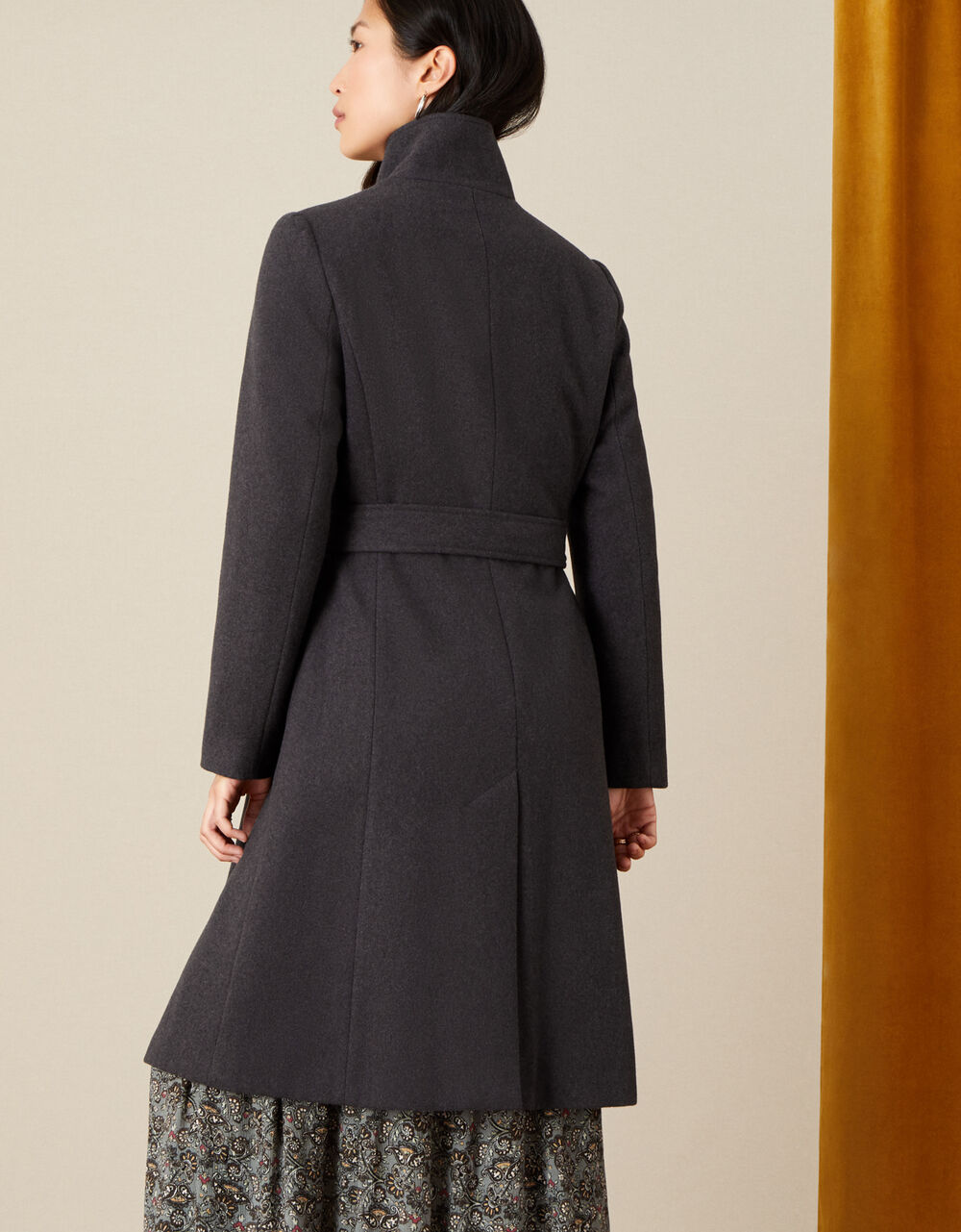 Riley Funnel Coat with Recycled Wool Grey Women's Coats Monsoon UK.