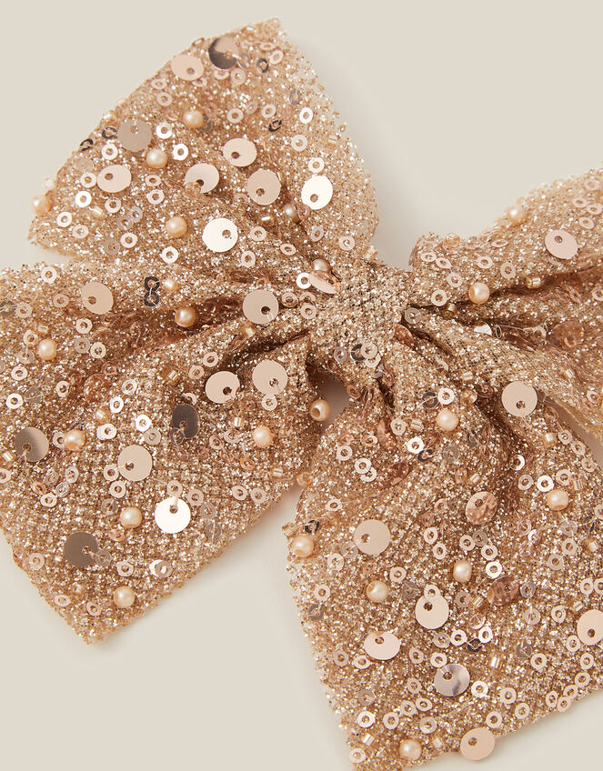 Embellished Bow Hair Clip, Gold (ROSE GOLD), large