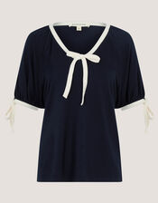 Taylor Contrast Bow Jersey T-Shirt, Blue (NAVY), large