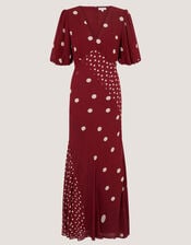 Amaya Puff Sleeve Polka Dot Maxi Dress, Red (BURGUNDY), large