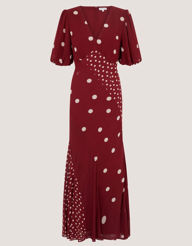 Amaya Puff Sleeve Polka Dot Maxi Dress, Red (BURGUNDY), large