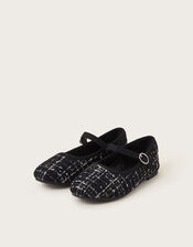 Twinkle Tweed Strap Ballet Flats, Black (BLACK), large