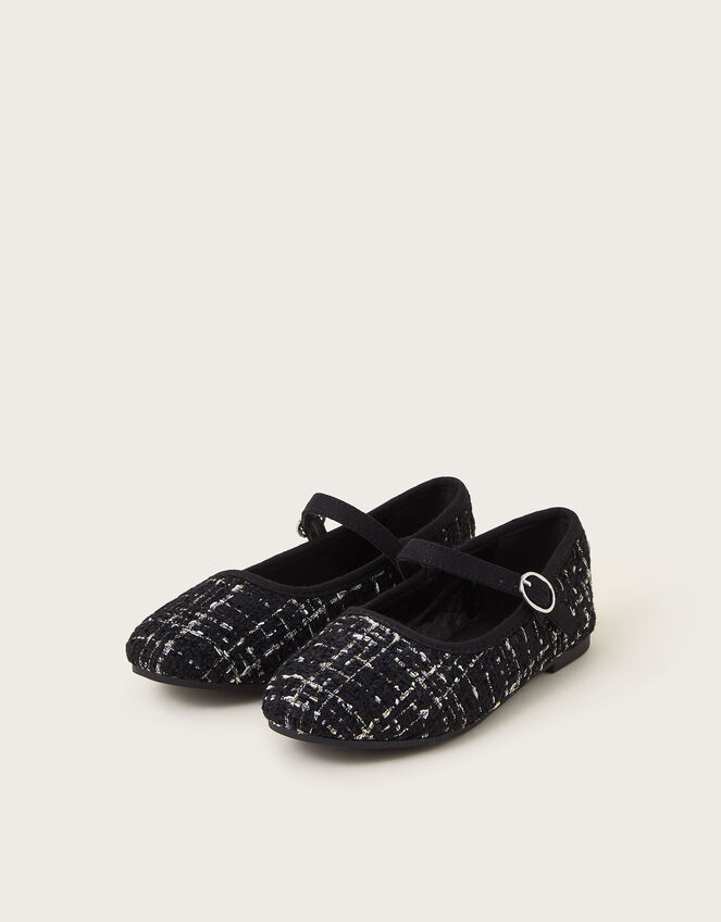 Twinkle Tweed Strap Ballet Flats, Black (BLACK), large